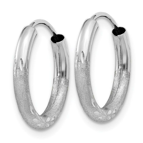 14k White Gold 2mm Diamond-cut Endless Hoop Earrings 12 L x 12 mm W